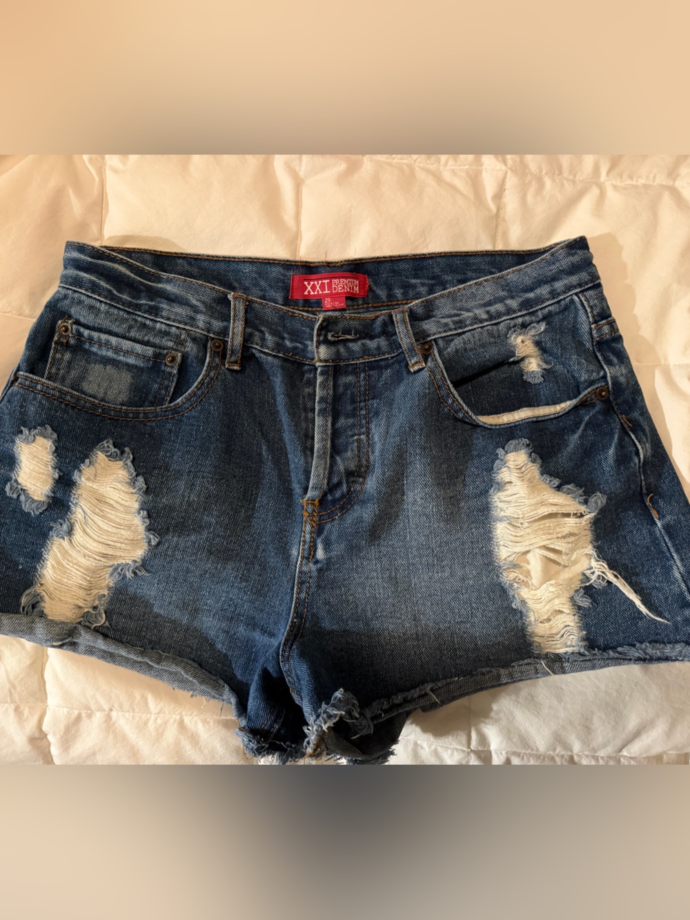 Forever 21 Distressed Dark Blue Denim Jean Shorts